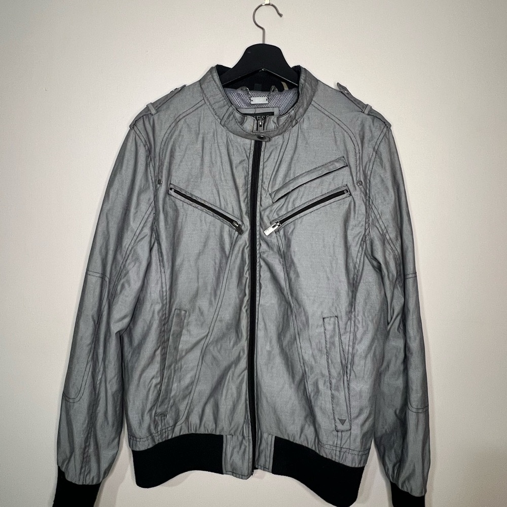 Guess Men's Silver Bomber Jacket